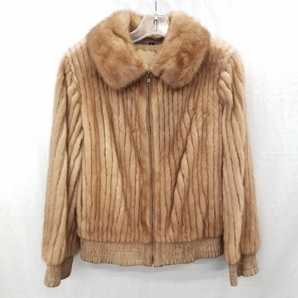 Vintage Blonde Mink Fur & Leather Bomber Jacket~8